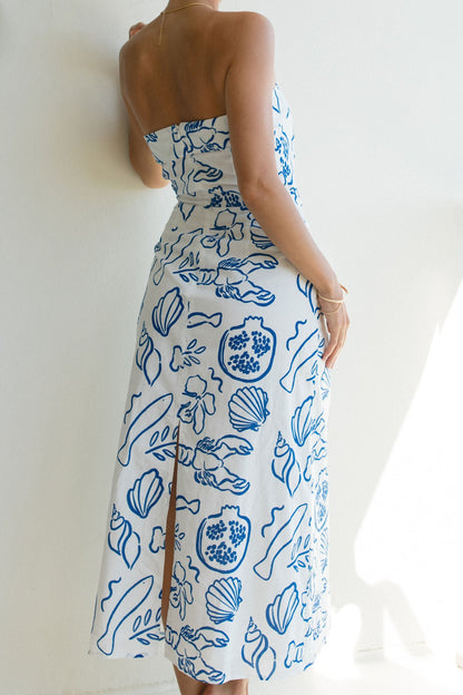 Amalfi Coast Linen Printed Strapless Dress