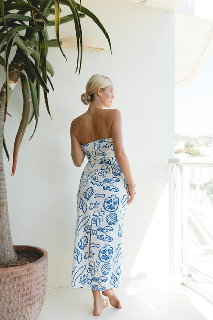 Amalfi Coast Linen Printed Strapless Dress