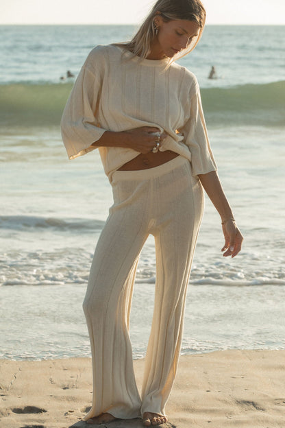 Seashell Ribbed Cotton Sweater Pants